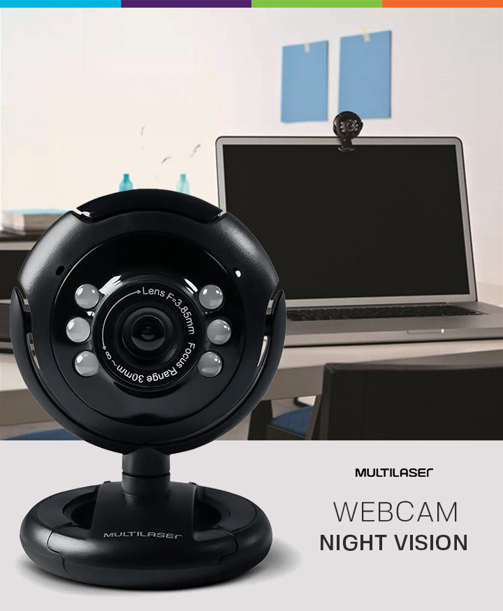 Web Cam 16MP com microfone USB Night Vision Multilaser WC045 unid.