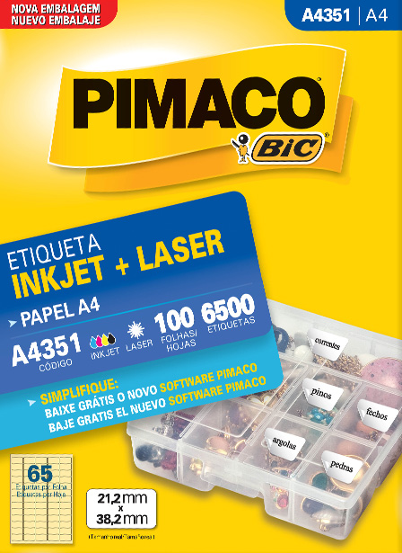 Etiqueta Inkjet e laser A4 351 Pimaco pacote 100 folhas