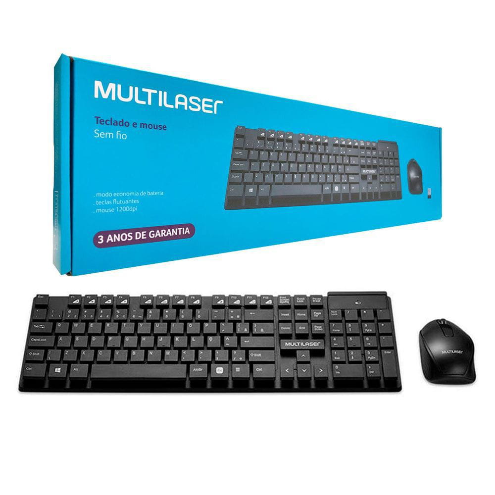 KIT TECLADO E MOUSE E MOUSE S/ FIO TECLAS FLUTUANTES USB TC251 PRETO MULTILASER UND