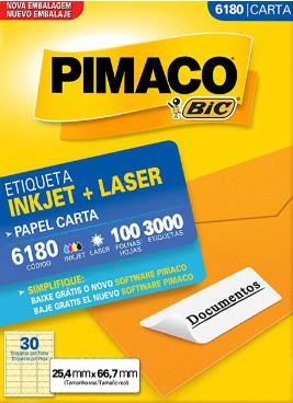 ETIQUETA INKJET E LASER 25,4 MM X 66,7 MM 6180 C/30 ETIQ FLS PIMACO PCT 100 FLS