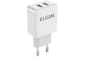 CARREGADOR TOMADA USB CELULAR E TABLET 2 SAIDAS BIVOLT BRANCO ELGIN UND  